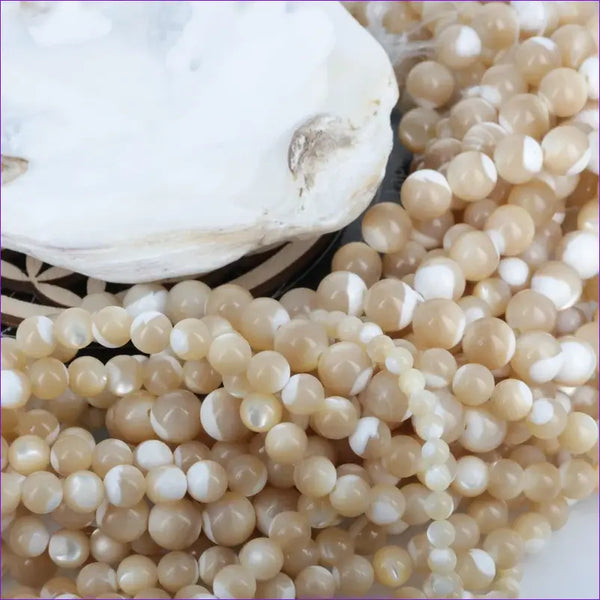 Perle en nacre naturelle beige ronde en 4mm, 6mm, 8mm