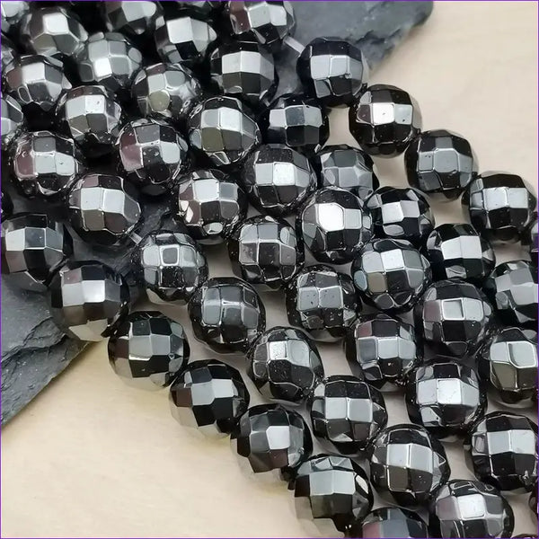 90 perles Hématite noire facettes ronde de 4 mm , 60 perles de 6 mm, 46 perles de 8mm,36 perles de 10 mm, perle pierre semi précieuse - La Pierre FR
