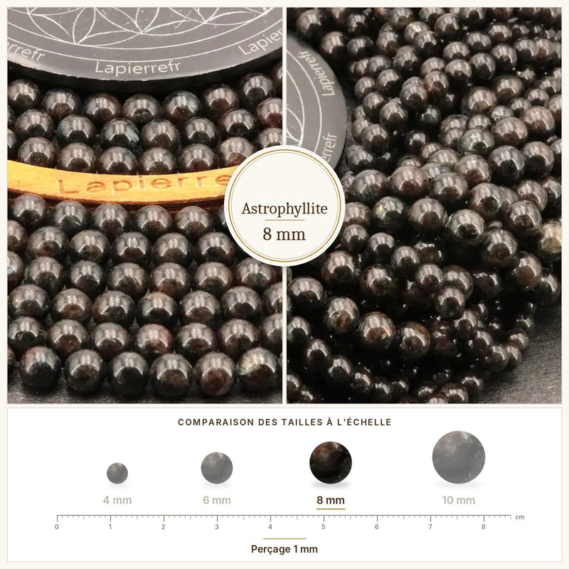 Fil de perles astrophyllite rondes et polies en pierre naturelle