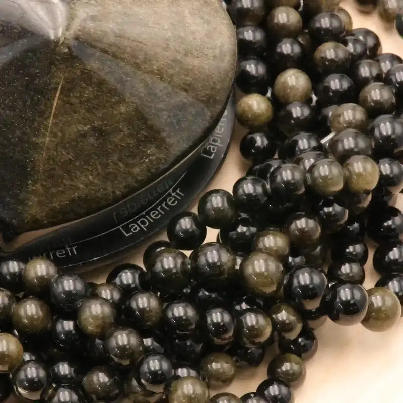 Perles naturelles obsidienne dorée 6 mm pour collier et bracelet
