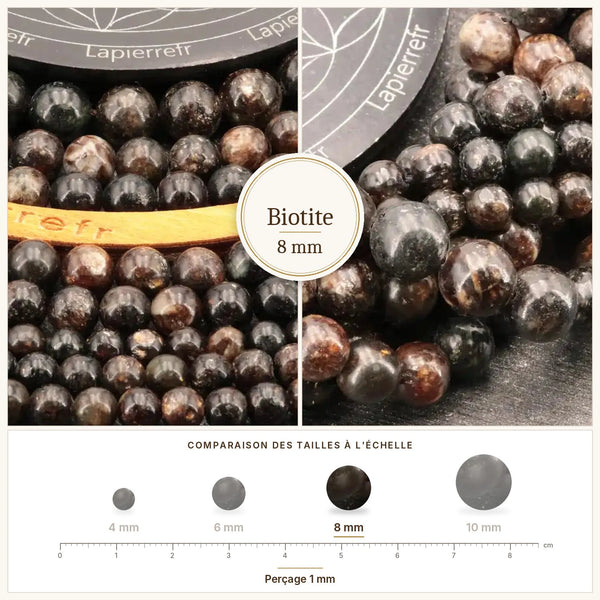 Perles biotite noires et marron de 8 mm, pierre fine naturelle