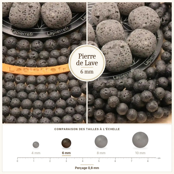 Perles noires en pierre de lave volcanique de 6 mm