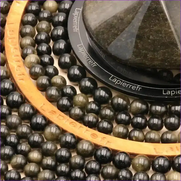 Perle pierre naturelle obsidienne dorée ronde en 4/6/8/10mm pour bracelet et lithothérapie - La Pierre Fr 