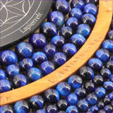 Perles naturelles oeil de tigre bleu lapis ronde en 4mm 6mm 8mm 10mm - La Pierre Fr