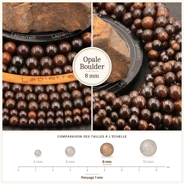 Perles brunes et bleues en opale boulder de 8 mm