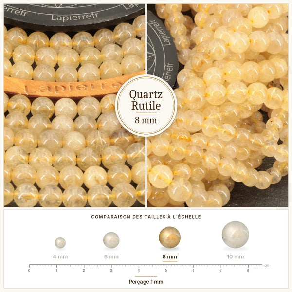 Perles claires aux aiguilles dorées en quartz rutile 8 mm