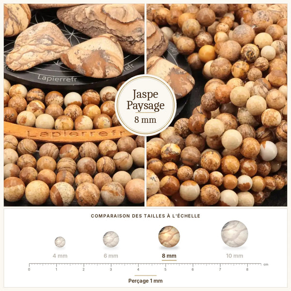 Perles en pierre marron, jaspe paysage rond de 8 mm