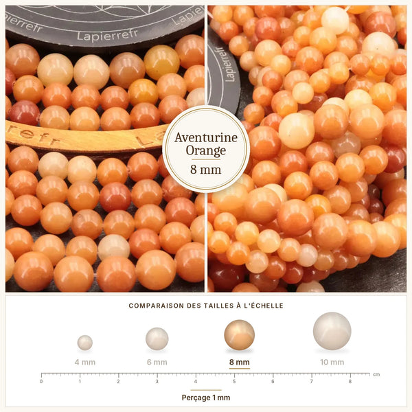Perles en pierre orange pailletée, aventurine orange de 8 mm