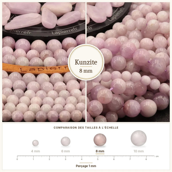 Perles de pierre rose lilas en kunzite naturelle 8 mm