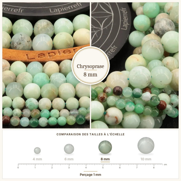 Perles en pierre vert pomme, chrysoprase de 8 mm