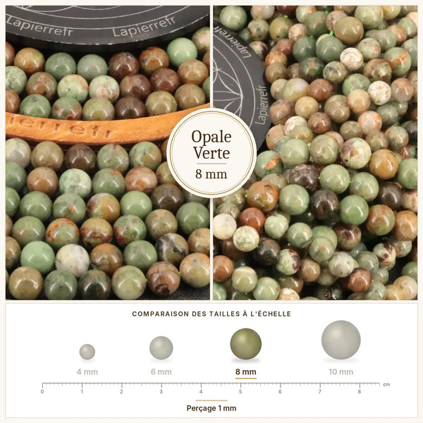 Perles en pierre verte, opale verte ronde de 8 mm