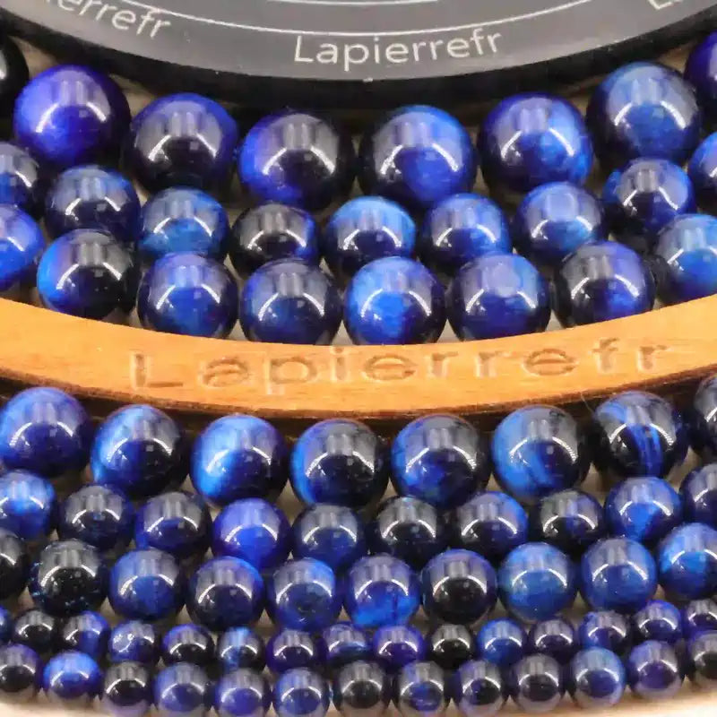 Perles naturelles oeil de tigre bleu lapis ronde en 4mm 6mm 8mm 10mm - La Pierre Fr