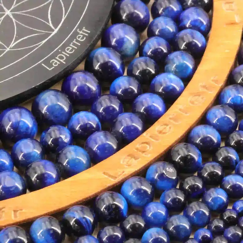 Perles naturelles oeil de tigre bleu lapis ronde en 4mm 6mm 8mm 10mm - La Pierre Fr