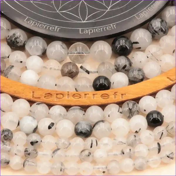 perle quartz à tourmaline noire ronde en 4/6/8/10mm pour la création de bijoux et lithothérapie - La Pierre Fr