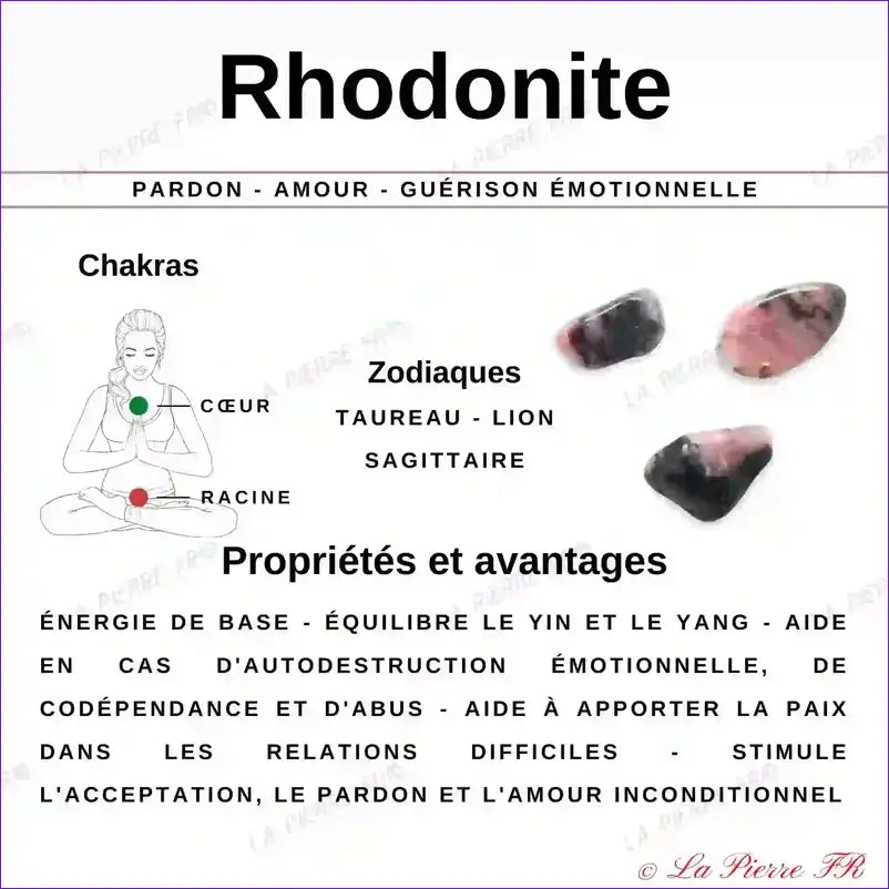 Perles Rhodonite en pierre naturelle - Qualité AAA perle cristal l’information carte rhodonite chakras