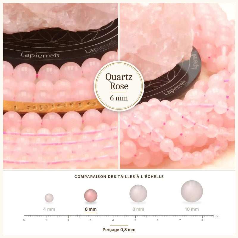 Fil de perles quartz rose du brésil rondes et polies en pierre naturelle