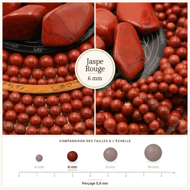 Fil de perles jaspe rouge rondes et polies en pierre naturelle