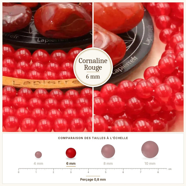 Perles rouge orangé en cornaline translucide de 6 mm