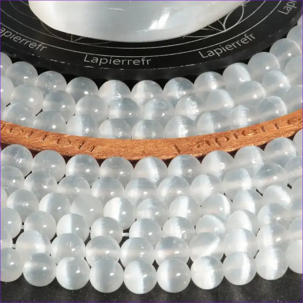Perles Sélénite en pierre naturelle ronde 4/6 mm de Qualité AAA, pour la création de bijoux et lithothérapie
