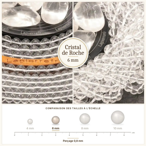 Perles transparentes de cristal de roche 6 mm, pierre naturelle polie