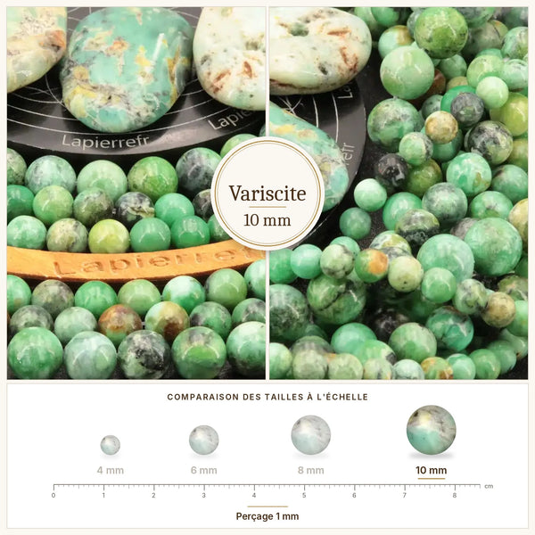 Perles variscite vert pomme de 10 mm, pierre fine naturelle