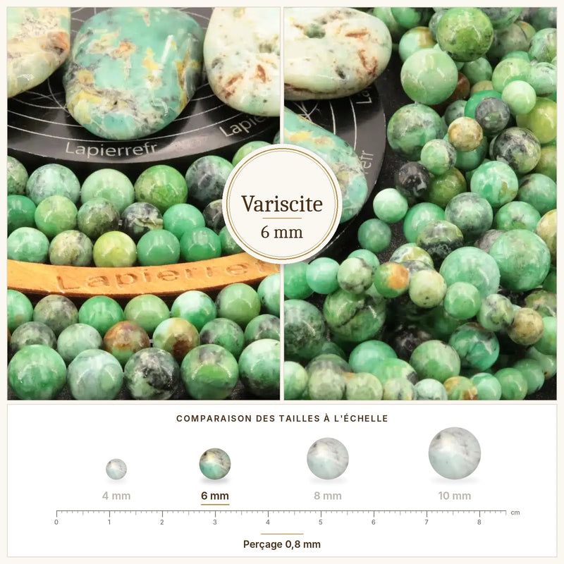 Fil de perles variscite rondes et polies en pierre naturelle
