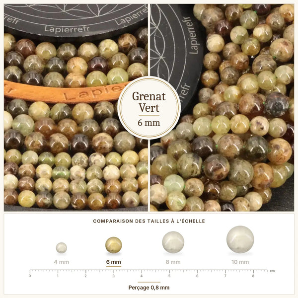 Perles grenat vert vertes de 6 mm, pierre fine naturelle