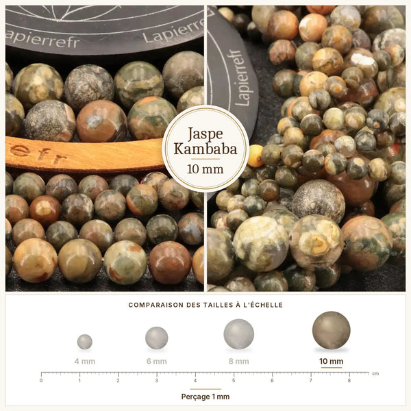 Perles jaspe kambaba vertes et noires de 10 mm, pierre fine naturelle