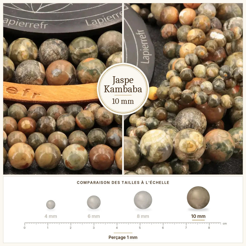 Fil de perles jaspe kambaba rondes et polies en pierre naturelle