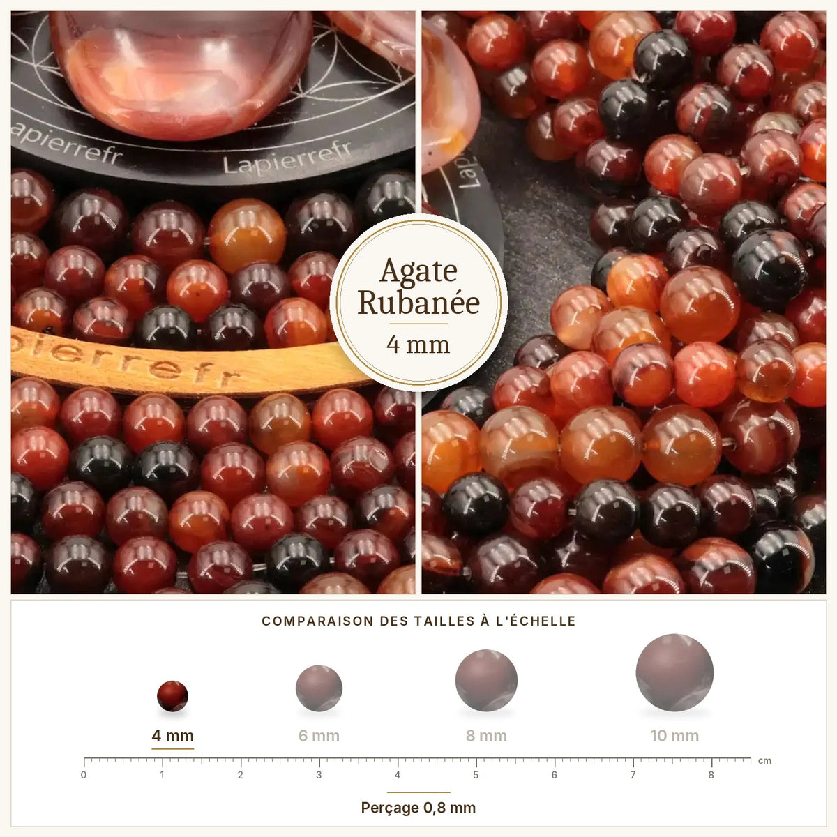 Petites perles Agate Rubanée 4 mm, Qualité AAA