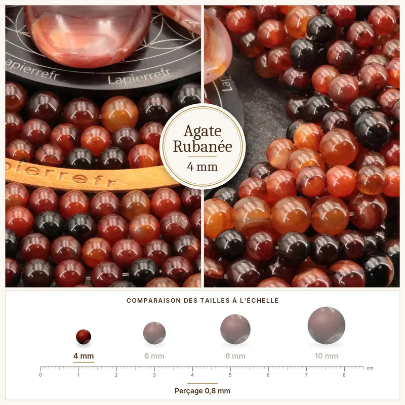 Fil de perles agate rubanée rondes et polies en pierre naturelle