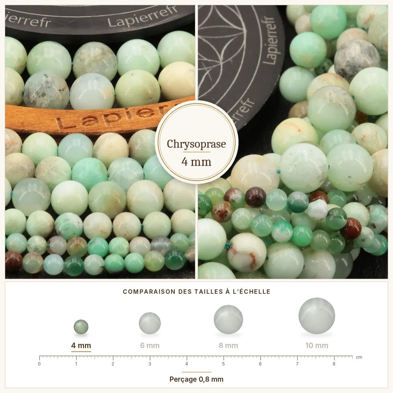 Fil de perles chrysoprase rondes et polies en pierre naturelle