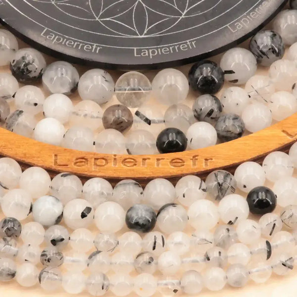 Petite perle quartz tourmaline noire en pierre naturelle