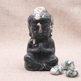 Statue Bouddha en Agate Arbre, Pierre Naturelle 12 cm