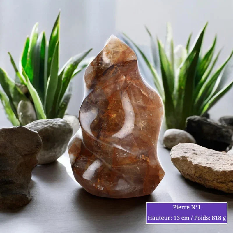 Pierre en Quartz Hématoïde Jaune à Poser de Forme Flamme toute Polie minéraux