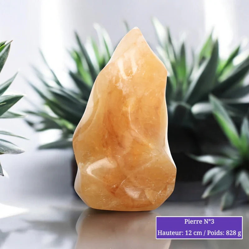 Pierre en Quartz Hématoïde Jaune à Poser de Forme Flamme toute Polie minéraux