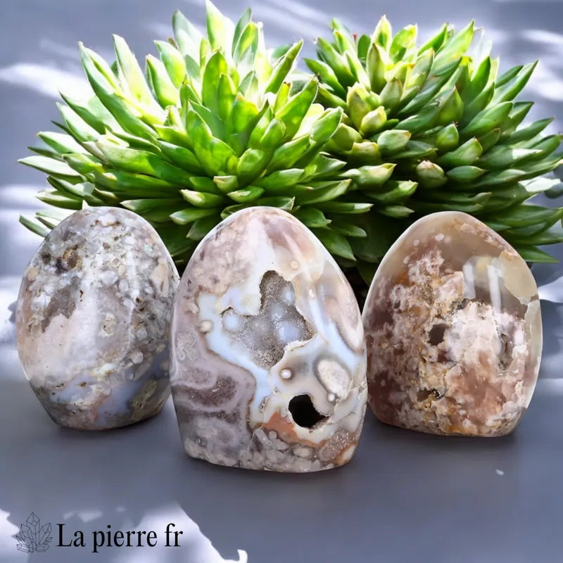 Pierre en Agate Fleur naturelle et polie pour lithothérapie