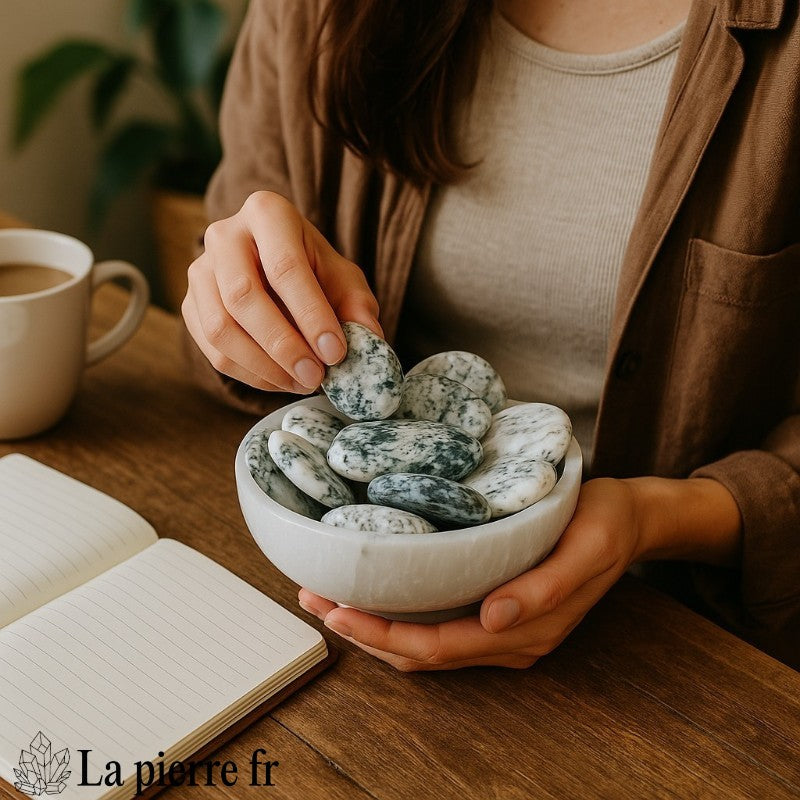 pierre en agate mousse en forme de galet plat
