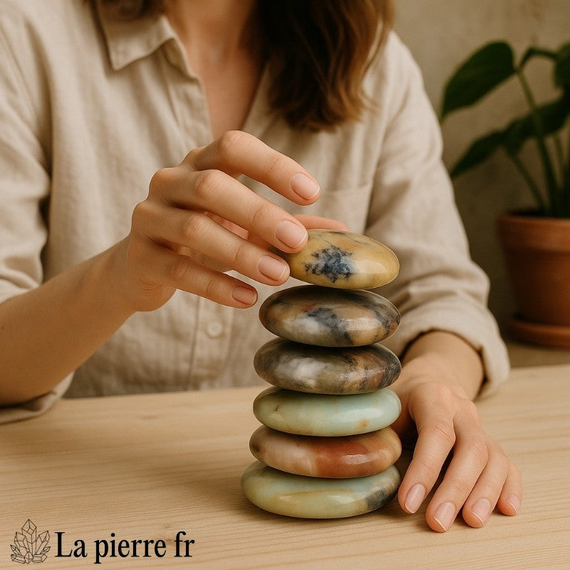 Galet plat d'Amazonite poli, pierre naturelle verte et bleue pour le bien-être