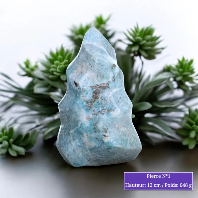 Pierre d'Amazonite en flamme à poser, pierre naturelle polie pour lithothérapie