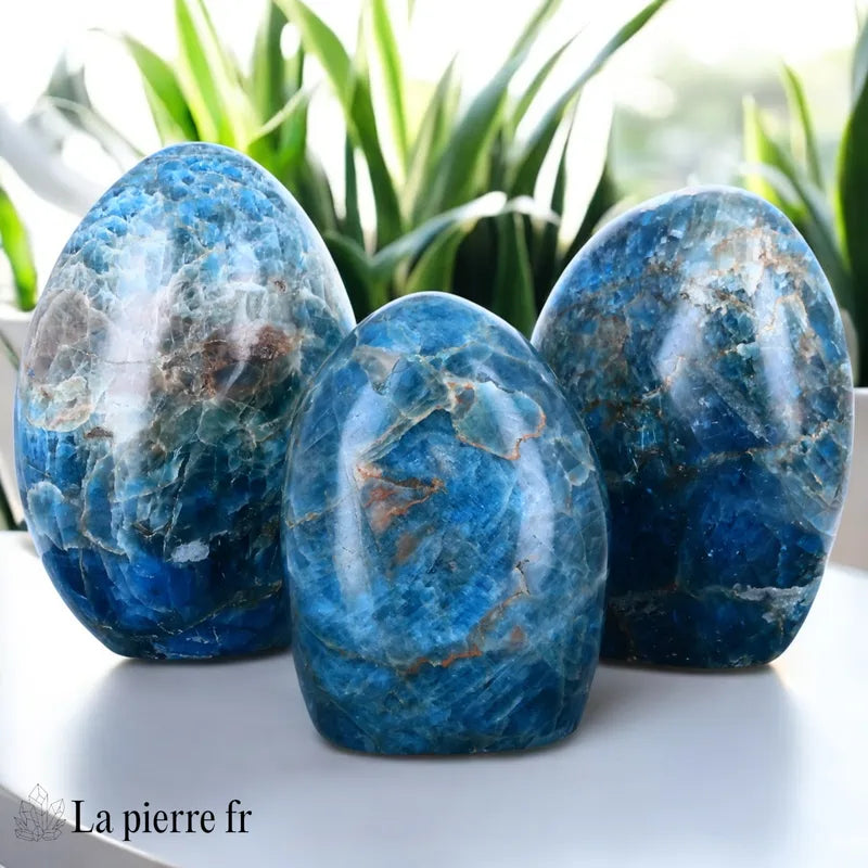 Pierre en Apatite Bleue à poser de forme libre toute polie