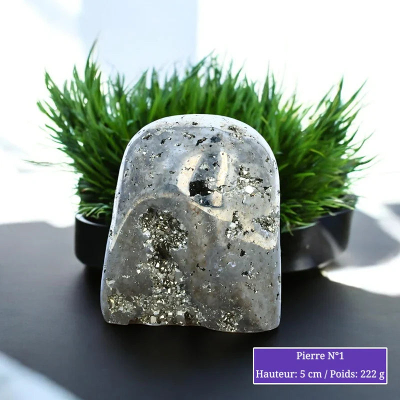 Pierre de Pyrite Cristallisée à poser, pierre naturelle de forme libre pour lithothérapie