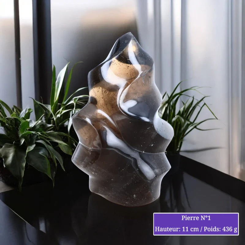 Pierre en Quartz fumé à Poser de Forme Flamme Toute Polie minéraux