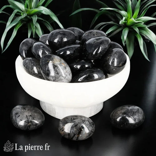 Quartz Tourmaline en Pierres Roulées, Lot de 4 Pierres de 1,5 à 2 cm