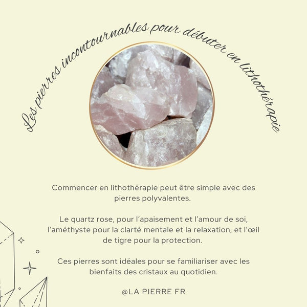 Carte présentant les pierres incontournables pour débuter en lithothérapie.