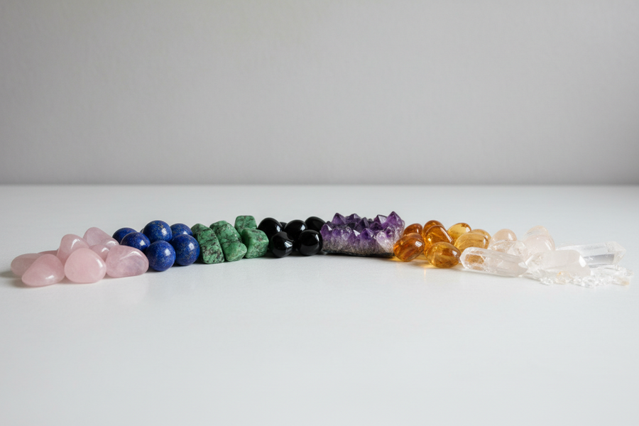 Explorez les pierres naturelles selon leur couleur : rose pour la douceur, bleue pour la communication, verte pour l’harmonie, noire pour la protection, violette pour la sérénité et bien d’autres nuances à découvrir.
