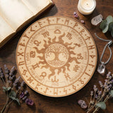 Planche Pendule Arbre de Vie Celtique, Bois Gravé, Runes et Zodiaque