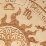 Planche Pendule Arbre de Vie Celtique, Bois Gravé, Runes et Zodiaque