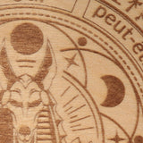 Planche Pendule Égyptienne Anubis, Bois Gravé, Cadran de Radiesthésie