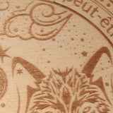 Planche Pendule Tête de Loup, Bois Gravé, Montagnes et Forêt